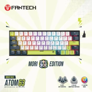 FANTECH ATOM63 MK874V2 60% Keyboard Gaming Mechanical – Hot-Swap BLUE Switches – 17 RGB Lighting Modes – Removable Type-C cable – 63 PBT  English Keycap | SKY BLUE