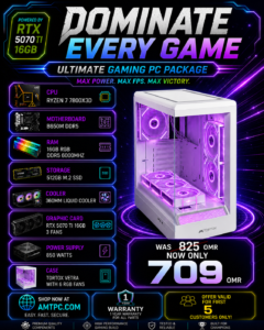 PC Package RTX 5070 TI 16GB, Ryzen 7 7800X3D, 16GB Ram DDR5, B650M Motherboard<span> - </span>White, 512gb, 16gb